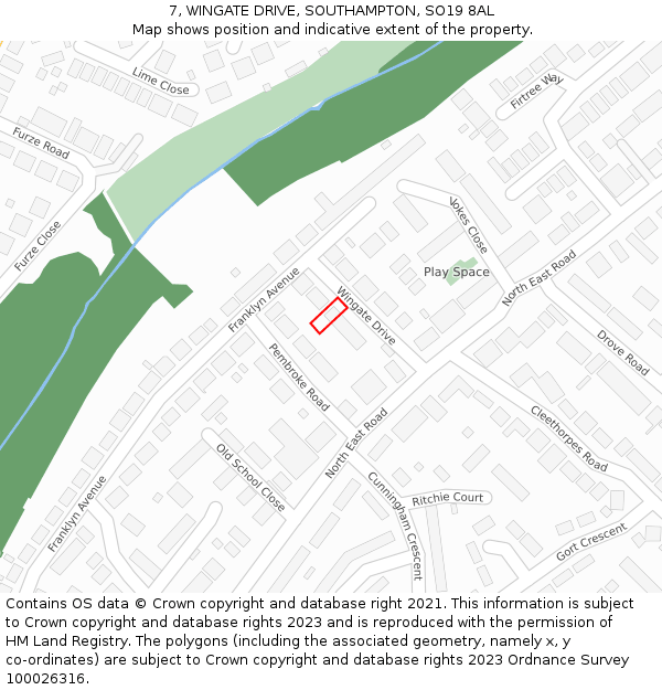 7, WINGATE DRIVE, SOUTHAMPTON, SO19 8AL: Location map and indicative extent of plot