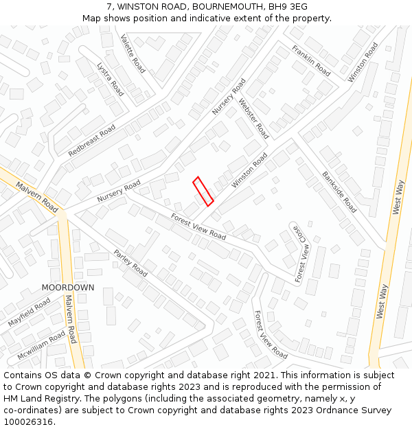7, WINSTON ROAD, BOURNEMOUTH, BH9 3EG: Location map and indicative extent of plot