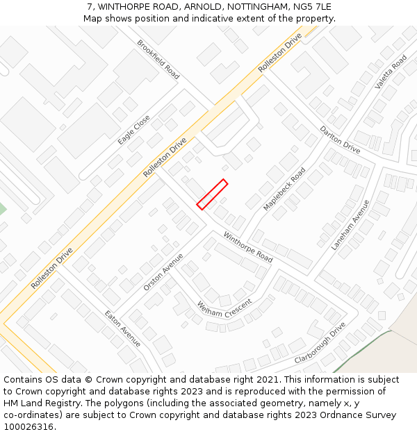 7, WINTHORPE ROAD, ARNOLD, NOTTINGHAM, NG5 7LE: Location map and indicative extent of plot