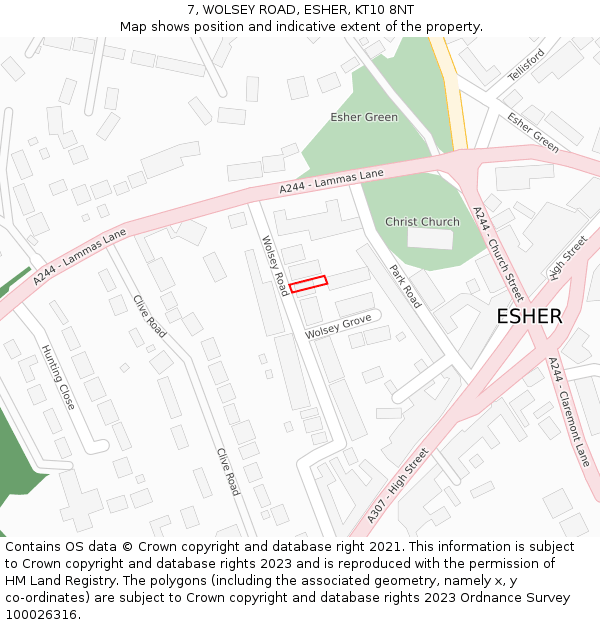 7, WOLSEY ROAD, ESHER, KT10 8NT: Location map and indicative extent of plot