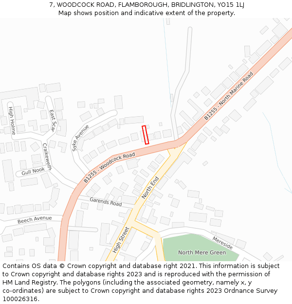 7, WOODCOCK ROAD, FLAMBOROUGH, BRIDLINGTON, YO15 1LJ: Location map and indicative extent of plot