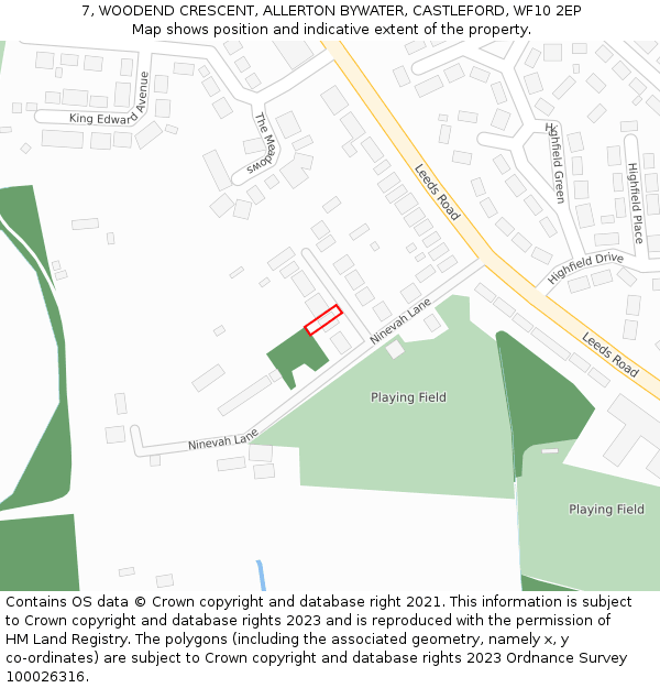 7, WOODEND CRESCENT, ALLERTON BYWATER, CASTLEFORD, WF10 2EP: Location map and indicative extent of plot