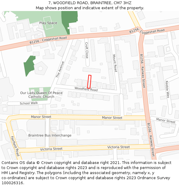 7, WOODFIELD ROAD, BRAINTREE, CM7 3HZ: Location map and indicative extent of plot