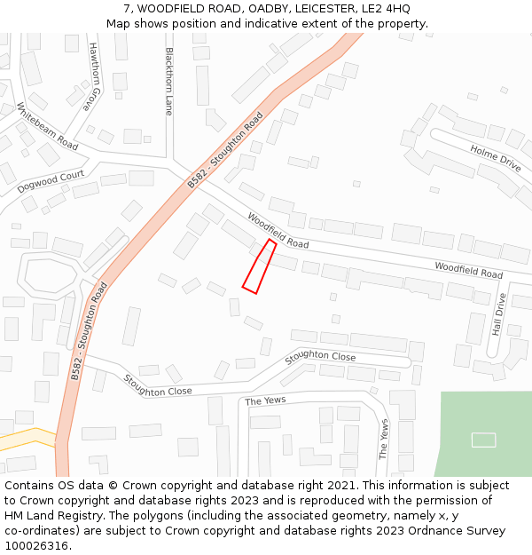 7, WOODFIELD ROAD, OADBY, LEICESTER, LE2 4HQ: Location map and indicative extent of plot