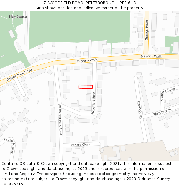7, WOODFIELD ROAD, PETERBOROUGH, PE3 6HD: Location map and indicative extent of plot