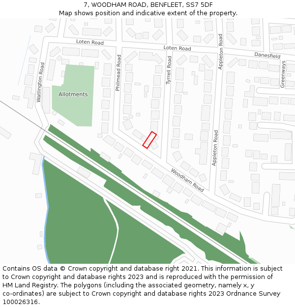 7, WOODHAM ROAD, BENFLEET, SS7 5DF: Location map and indicative extent of plot