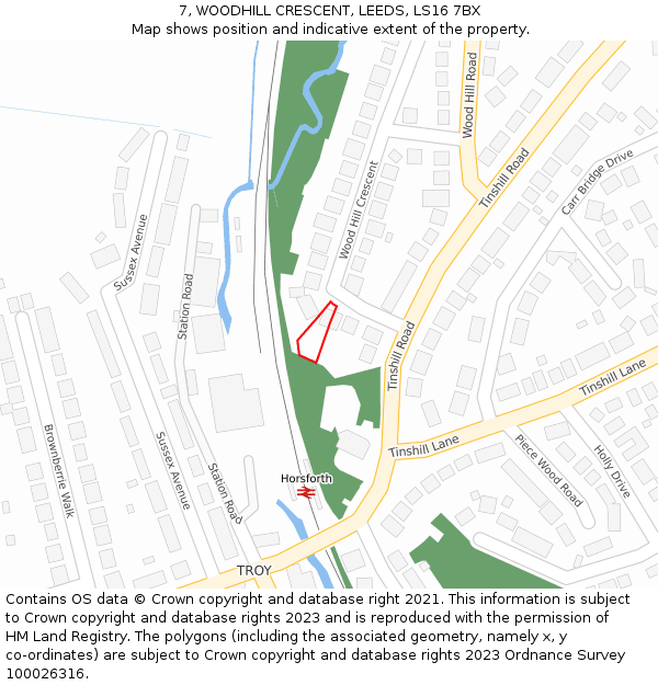 7, WOODHILL CRESCENT, LEEDS, LS16 7BX: Location map and indicative extent of plot