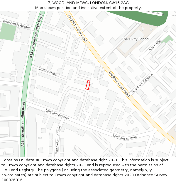 7, WOODLAND MEWS, LONDON, SW16 2AG: Location map and indicative extent of plot