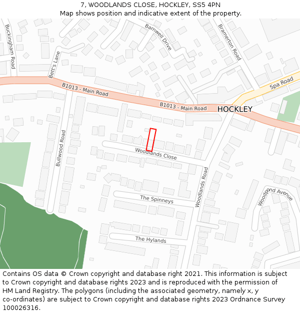 7, WOODLANDS CLOSE, HOCKLEY, SS5 4PN: Location map and indicative extent of plot