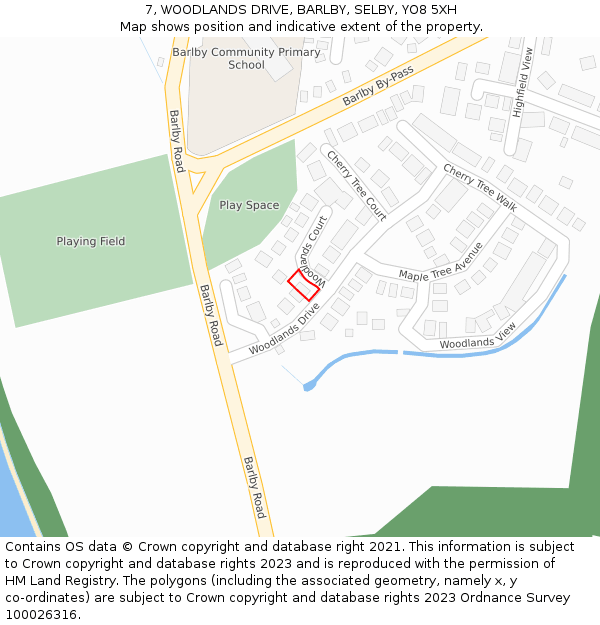 7, WOODLANDS DRIVE, BARLBY, SELBY, YO8 5XH: Location map and indicative extent of plot