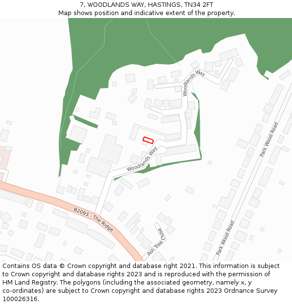 7, WOODLANDS WAY, HASTINGS, TN34 2FT: Location map and indicative extent of plot