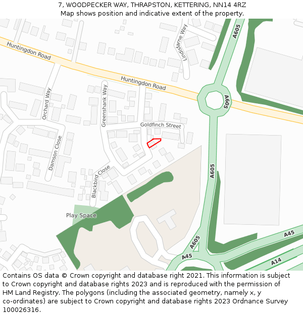 7, WOODPECKER WAY, THRAPSTON, KETTERING, NN14 4RZ: Location map and indicative extent of plot