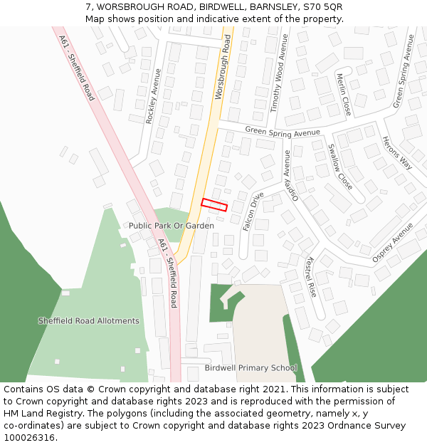 7, WORSBROUGH ROAD, BIRDWELL, BARNSLEY, S70 5QR: Location map and indicative extent of plot