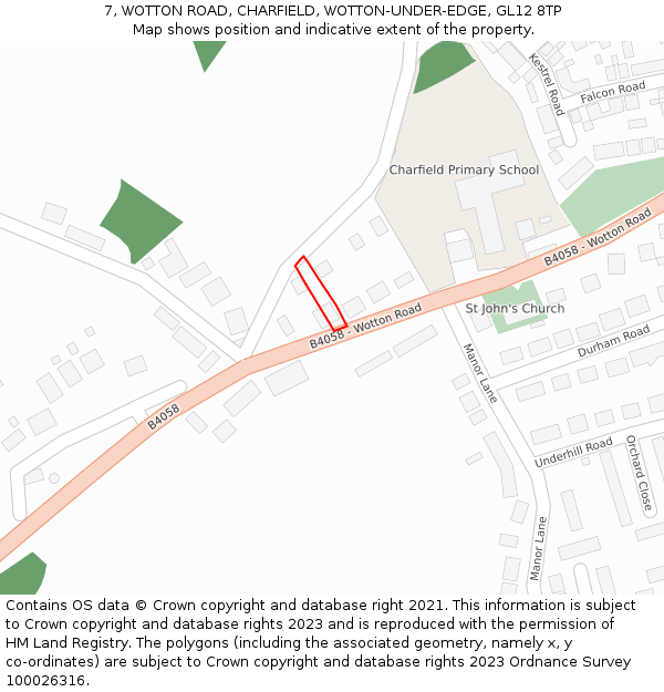 7, WOTTON ROAD, CHARFIELD, WOTTON-UNDER-EDGE, GL12 8TP: Location map and indicative extent of plot