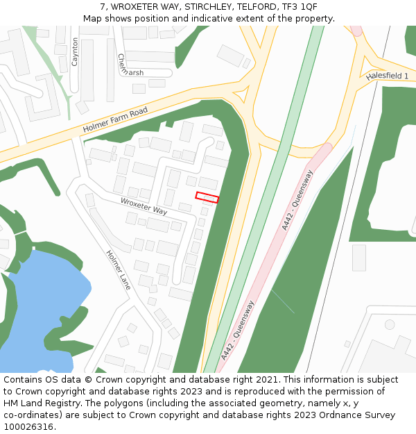 7, WROXETER WAY, STIRCHLEY, TELFORD, TF3 1QF: Location map and indicative extent of plot