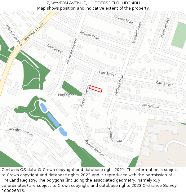 7, WYVERN AVENUE, HUDDERSFIELD, HD3 4BH: Location map and indicative extent of plot