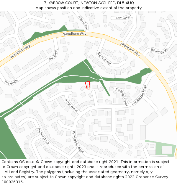 7, YARROW COURT, NEWTON AYCLIFFE, DL5 4UQ: Location map and indicative extent of plot