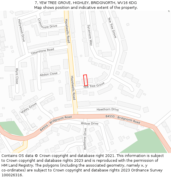 7, YEW TREE GROVE, HIGHLEY, BRIDGNORTH, WV16 6DG: Location map and indicative extent of plot