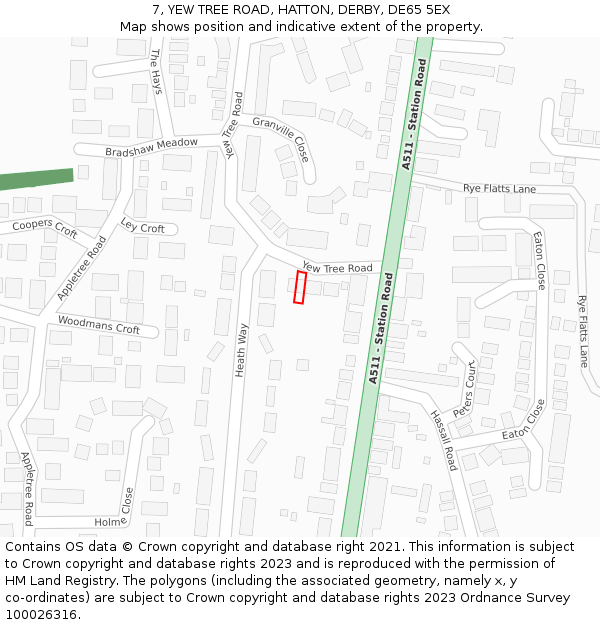 7, YEW TREE ROAD, HATTON, DERBY, DE65 5EX: Location map and indicative extent of plot