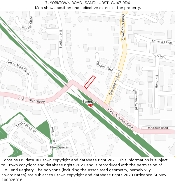 7, YORKTOWN ROAD, SANDHURST, GU47 9DX: Location map and indicative extent of plot