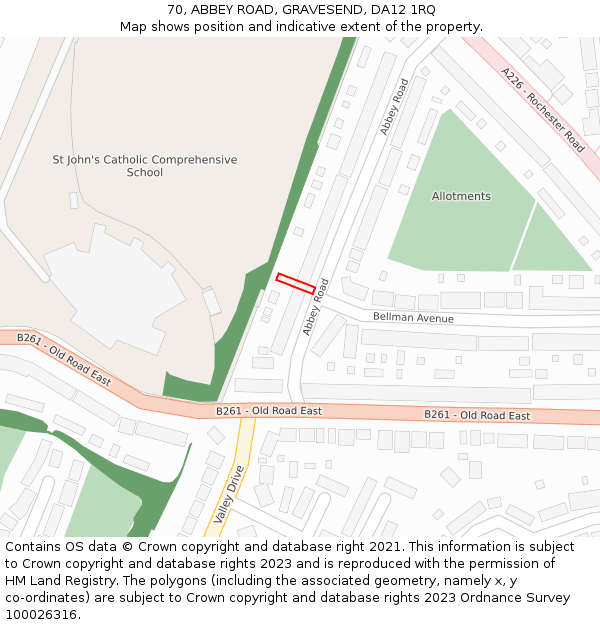70, ABBEY ROAD, GRAVESEND, DA12 1RQ: Location map and indicative extent of plot
