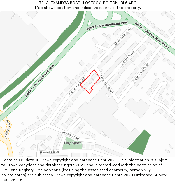70, ALEXANDRA ROAD, LOSTOCK, BOLTON, BL6 4BG: Location map and indicative extent of plot