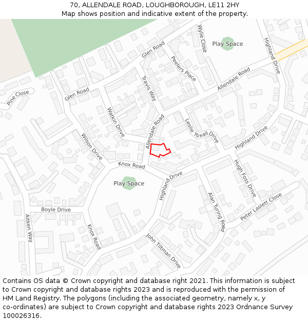 70, ALLENDALE ROAD, LOUGHBOROUGH, LE11 2HY: Location map and indicative extent of plot