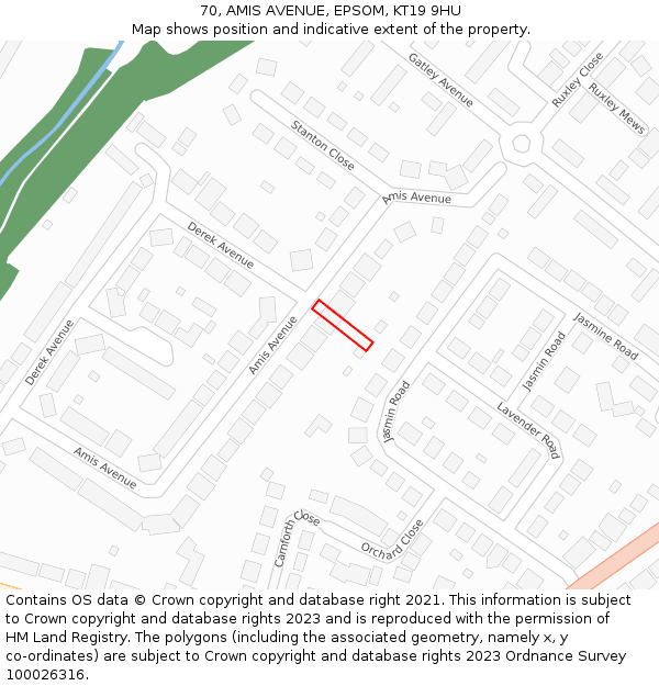 70, AMIS AVENUE, EPSOM, KT19 9HU: Location map and indicative extent of plot