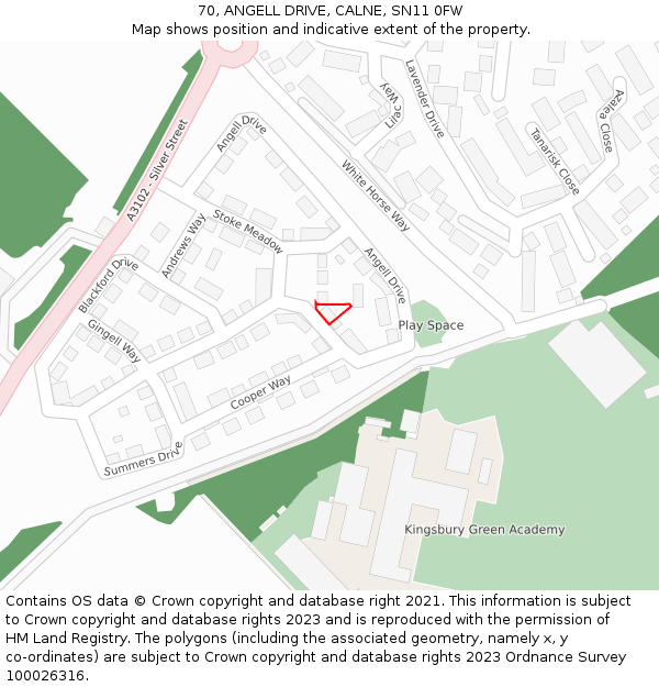 70, ANGELL DRIVE, CALNE, SN11 0FW: Location map and indicative extent of plot