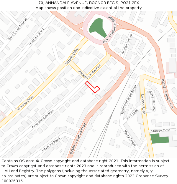 70, ANNANDALE AVENUE, BOGNOR REGIS, PO21 2EX: Location map and indicative extent of plot