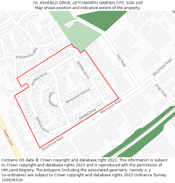70, ASHFIELD DRIVE, LETCHWORTH GARDEN CITY, SG6 1GP: Location map and indicative extent of plot