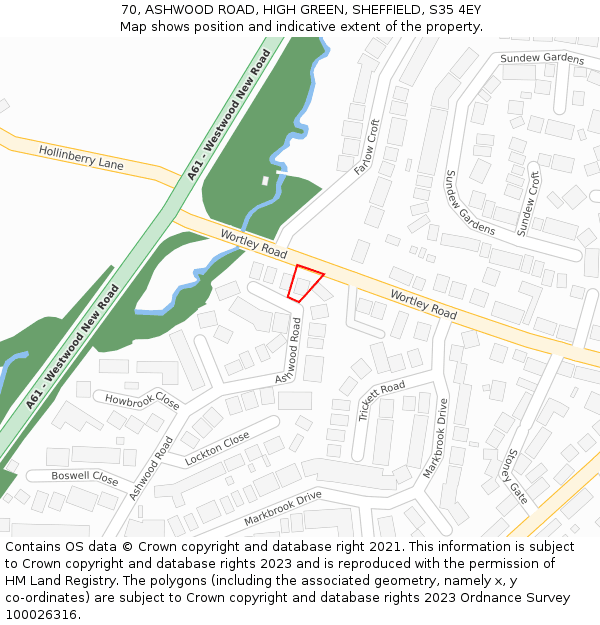 70, ASHWOOD ROAD, HIGH GREEN, SHEFFIELD, S35 4EY: Location map and indicative extent of plot