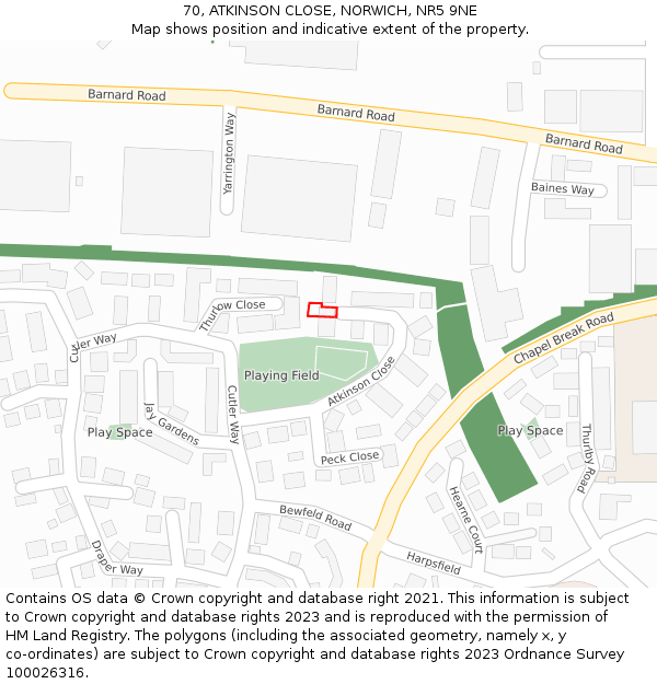 70, ATKINSON CLOSE, NORWICH, NR5 9NE: Location map and indicative extent of plot