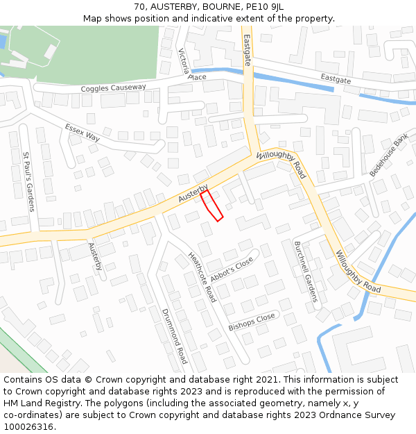 70, AUSTERBY, BOURNE, PE10 9JL: Location map and indicative extent of plot