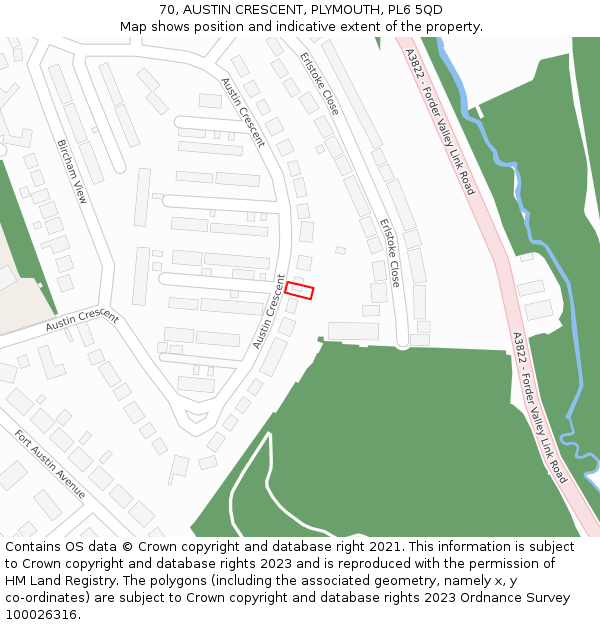 70, AUSTIN CRESCENT, PLYMOUTH, PL6 5QD: Location map and indicative extent of plot