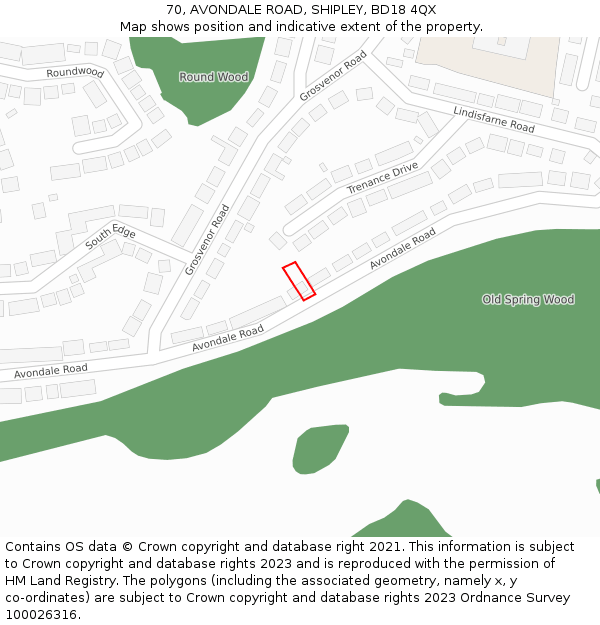 70, AVONDALE ROAD, SHIPLEY, BD18 4QX: Location map and indicative extent of plot