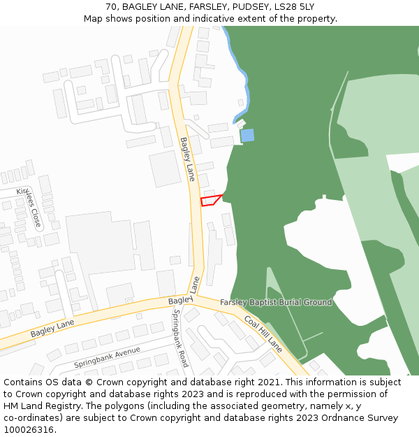 70, BAGLEY LANE, FARSLEY, PUDSEY, LS28 5LY: Location map and indicative extent of plot