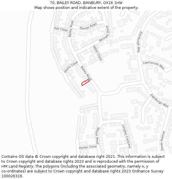 70, BAILEY ROAD, BANBURY, OX16 1HW: Location map and indicative extent of plot
