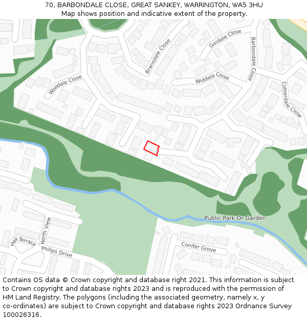 70, BARBONDALE CLOSE, GREAT SANKEY, WARRINGTON, WA5 3HU: Location map and indicative extent of plot