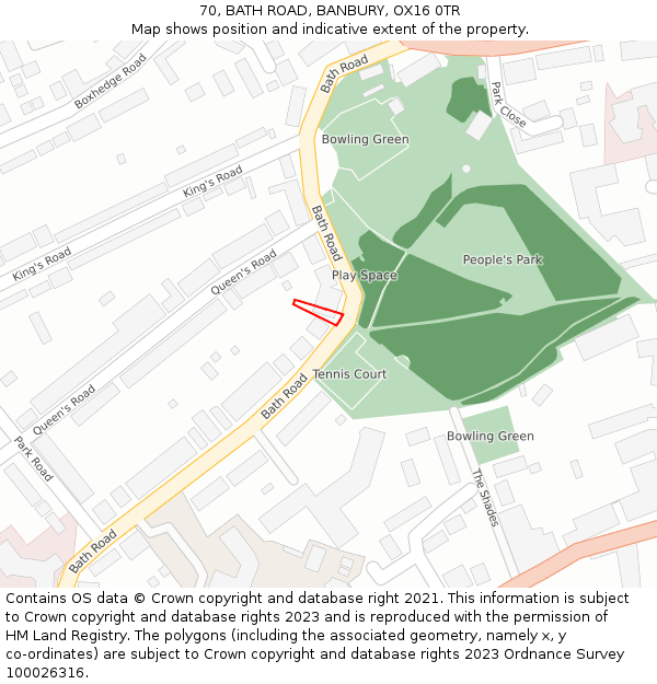70, BATH ROAD, BANBURY, OX16 0TR: Location map and indicative extent of plot