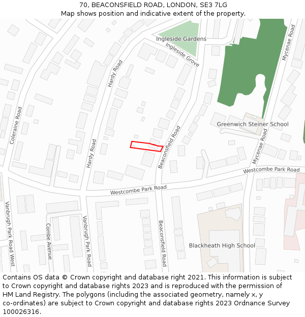 70, BEACONSFIELD ROAD, LONDON, SE3 7LG: Location map and indicative extent of plot
