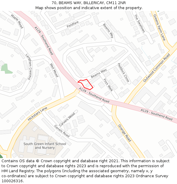 70, BEAMS WAY, BILLERICAY, CM11 2NR: Location map and indicative extent of plot