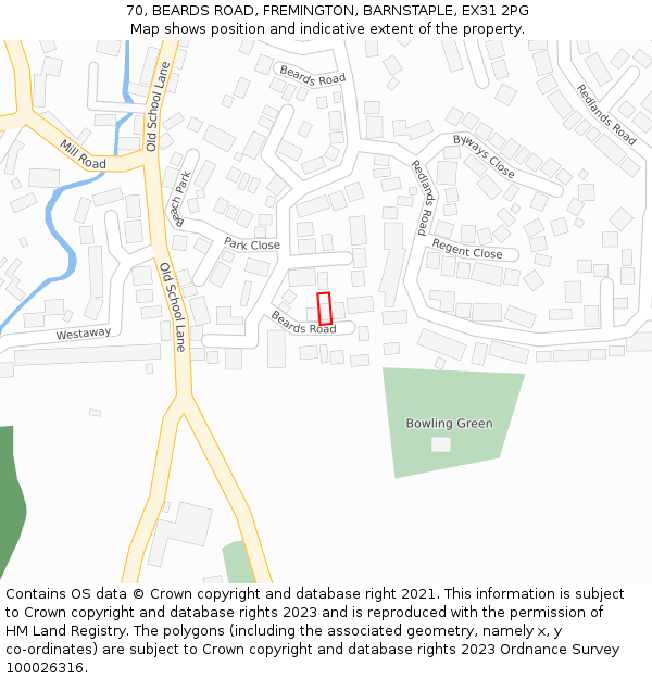 70, BEARDS ROAD, FREMINGTON, BARNSTAPLE, EX31 2PG: Location map and indicative extent of plot