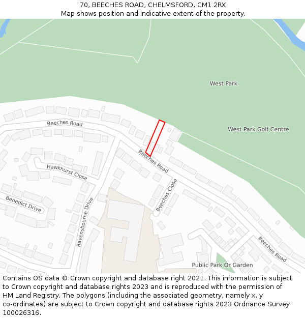 70, BEECHES ROAD, CHELMSFORD, CM1 2RX: Location map and indicative extent of plot