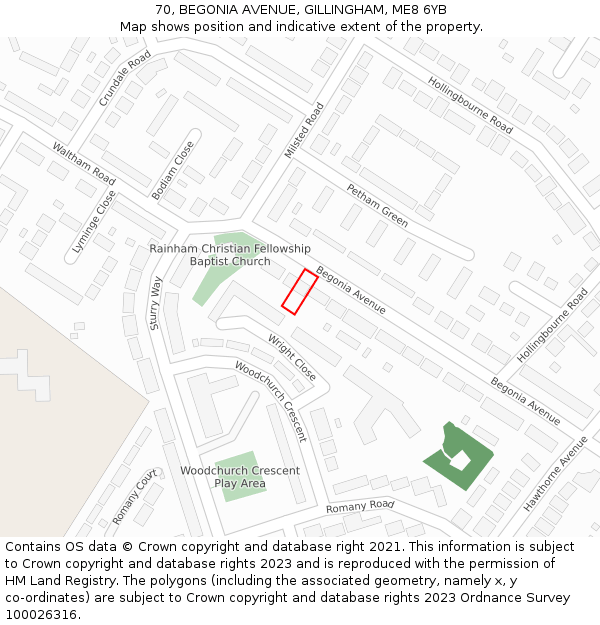 70, BEGONIA AVENUE, GILLINGHAM, ME8 6YB: Location map and indicative extent of plot