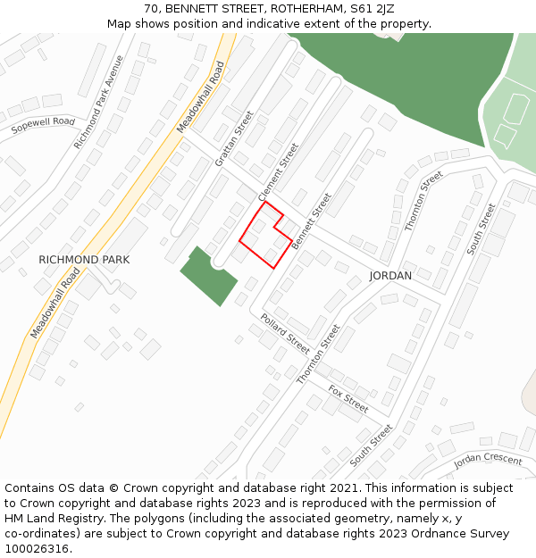 70, BENNETT STREET, ROTHERHAM, S61 2JZ: Location map and indicative extent of plot
