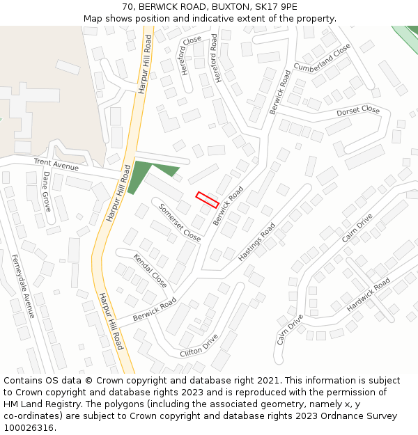 70, BERWICK ROAD, BUXTON, SK17 9PE: Location map and indicative extent of plot