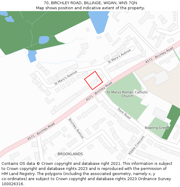 70, BIRCHLEY ROAD, BILLINGE, WIGAN, WN5 7QN: Location map and indicative extent of plot