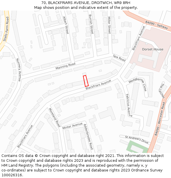 70, BLACKFRIARS AVENUE, DROITWICH, WR9 8RH: Location map and indicative extent of plot