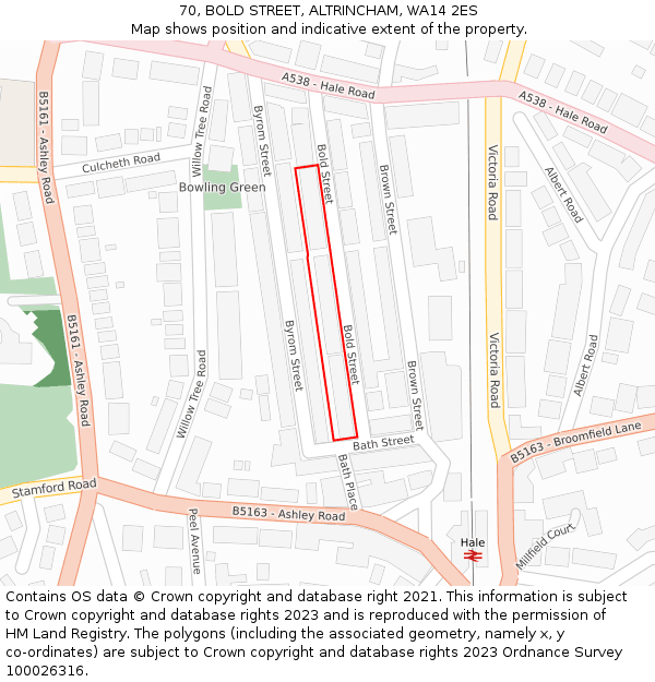70, BOLD STREET, ALTRINCHAM, WA14 2ES: Location map and indicative extent of plot